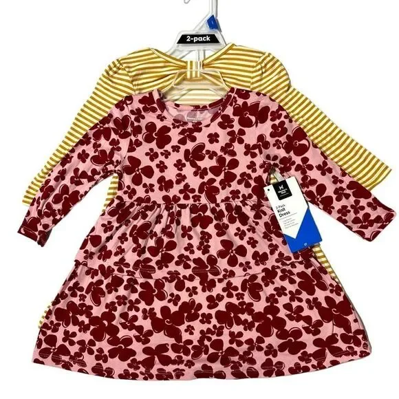Member's Mark Girls' 2 Pack Dress Red Floral/Stripe Size 2T - Picture 9 of 15
